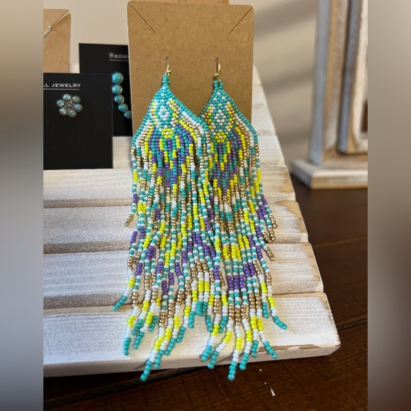 New Gorgeous 💋Gold Beaded tassel boho western tribal earrings jewelry purple - Picture 4 of 9